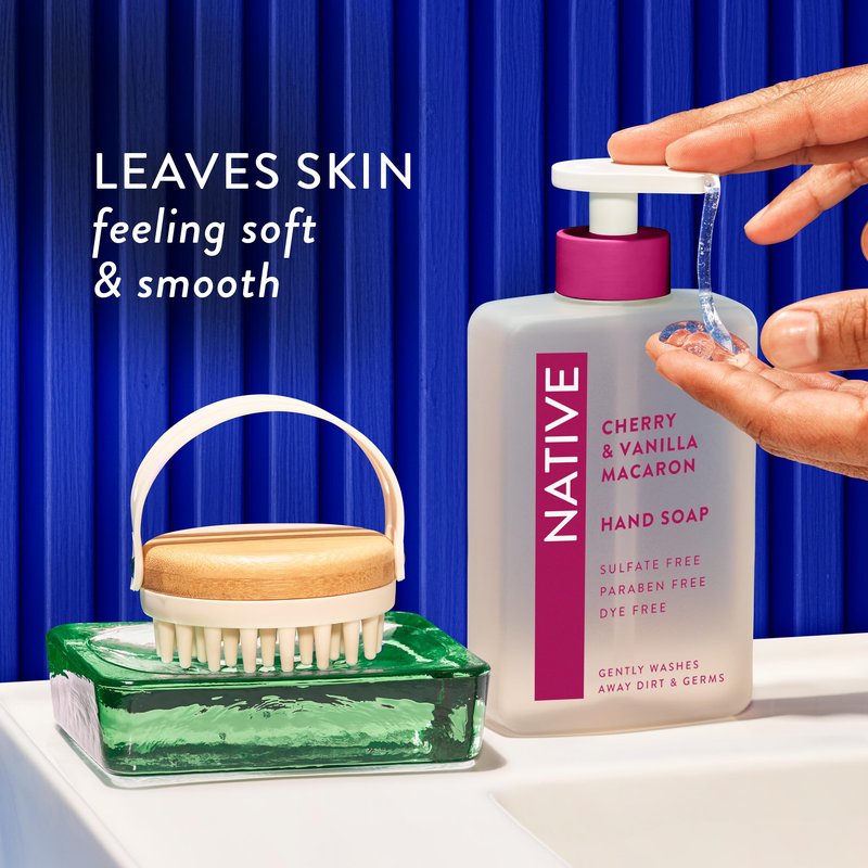 Native Liquid Hand Soap, Cherry & Vanilla Macaron Scent, Non-Drying Formula for Soft, Smooth Hands, Made with Plant-Based Cleansers, Sulfate & Paraben Free, 13 oz Bottle
