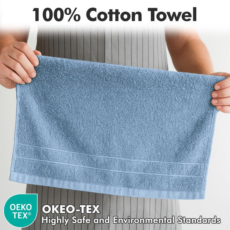 Novo Home 100% Cotton Hand Towels for Bathroom – Soft & Absorbent Towel Set– Pack of 6 Small Towel (34x20in) – Quick Dry Luxury Cotton Hand Towels – Sky Blue