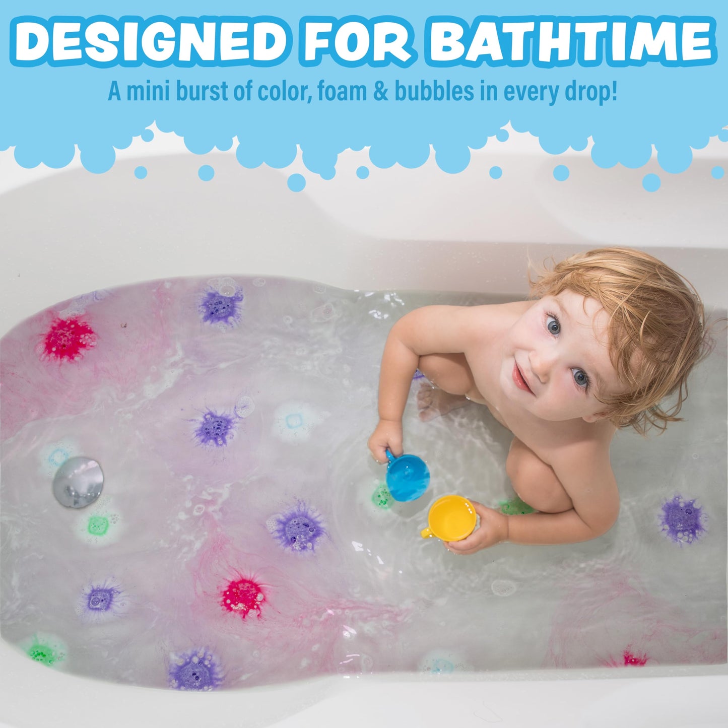 Tub Works® Lil' Bursts™ Mini Bath Bombs for Kids, 90 Count, Candy Splash | Nontoxic | Tiny Kids Bath Bombs with A Burst of Color, Foam & Bubbles | Customize Toddler Bath with Colors | Create Tub Art