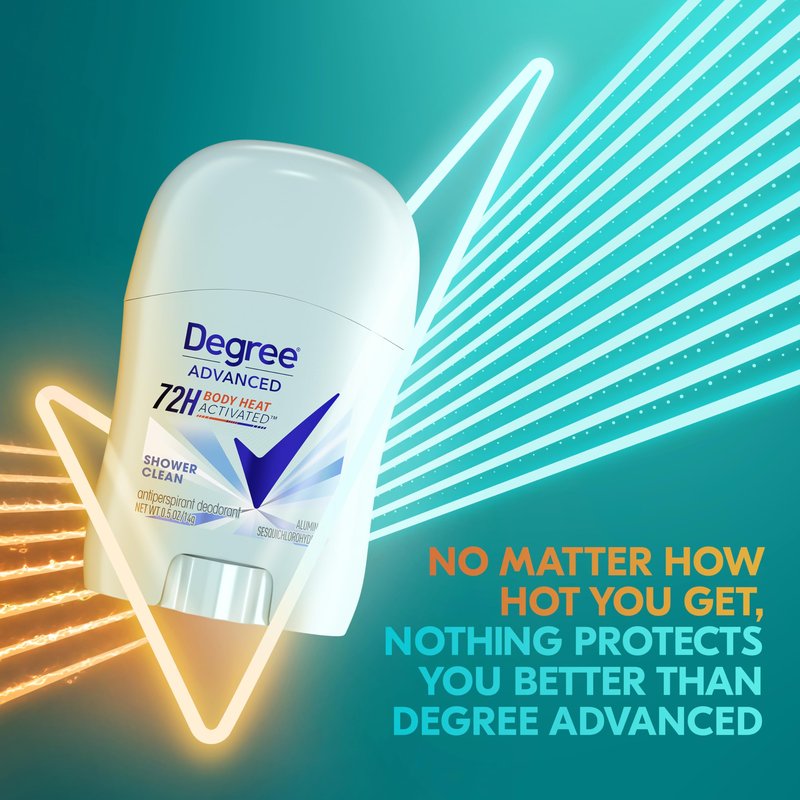 Degree Antiperspirant Deodorant Shower Clean 72-Hour Sweat & Odor Protection Antiperspirant for Women with Body Heat Activated Technology 0.5 oz