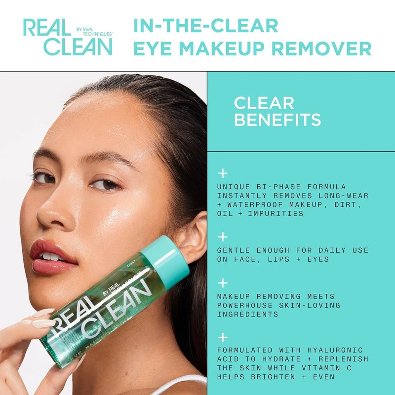 Real Techniques Eye Makeup Remover - Gentle Liquid with Hyaluronic Acid & Vitamin C | 4 fl. oz.