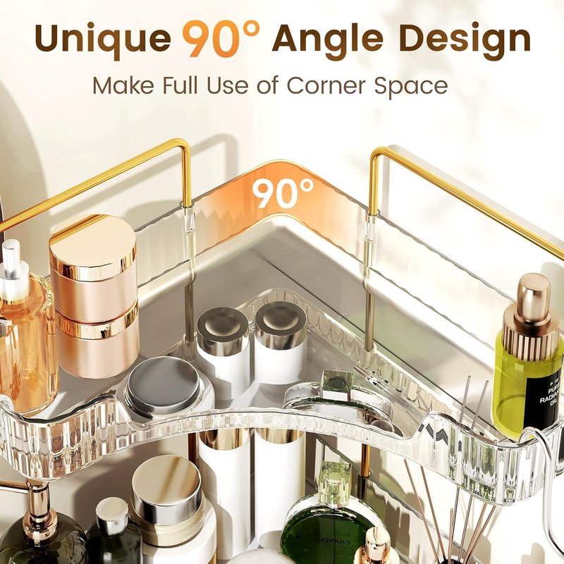 Clear 3-Tier Bathroom Organizer by Corner - Stylish Countertop Storage with Hooks for Makeup & Skincare