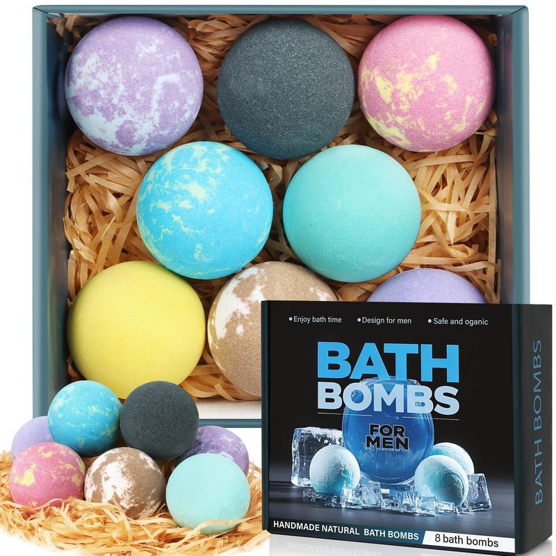 Bath Bombs for Men and Women, Gifts Set for Women & Men with Strong Scented Handmade Organic Bath Bombs Set, Natural Essential Oils, 8 Pack Relaxing Gifts, Mother's Day Birthday Gifts