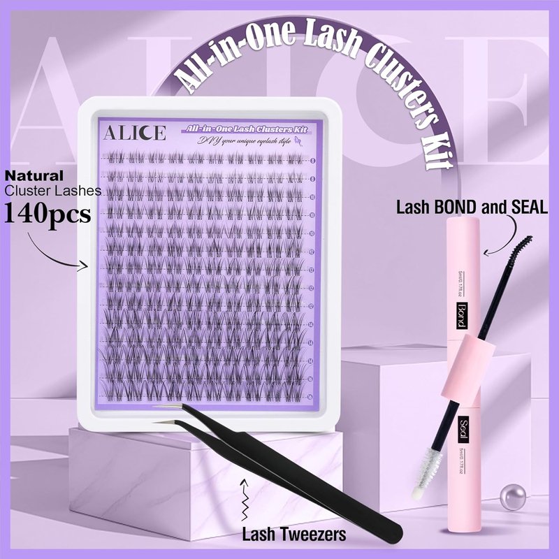 Cluster Eyelash Extension Kit - Natural Wispy Lash Clusters with Clear Band | 168pcs C-Curly 11-13mm Individual Lashes & Glue