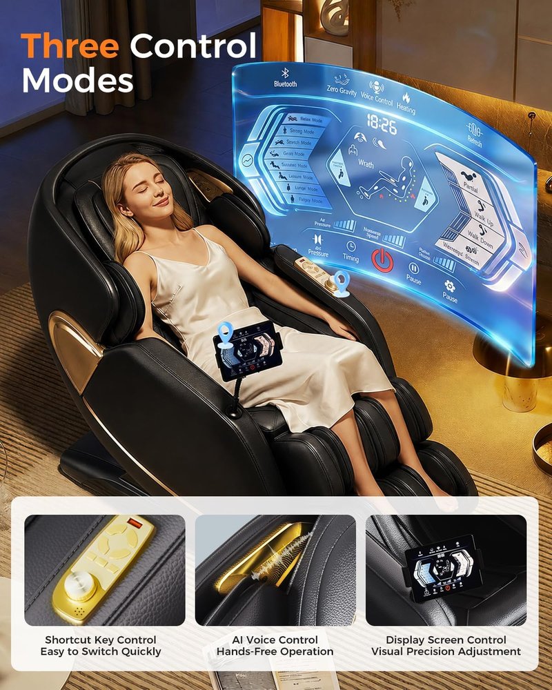 Skiennix 3D Massage Chair - Full Body Recliner with AI Voice Control & Heated Massage | Black PU Leather