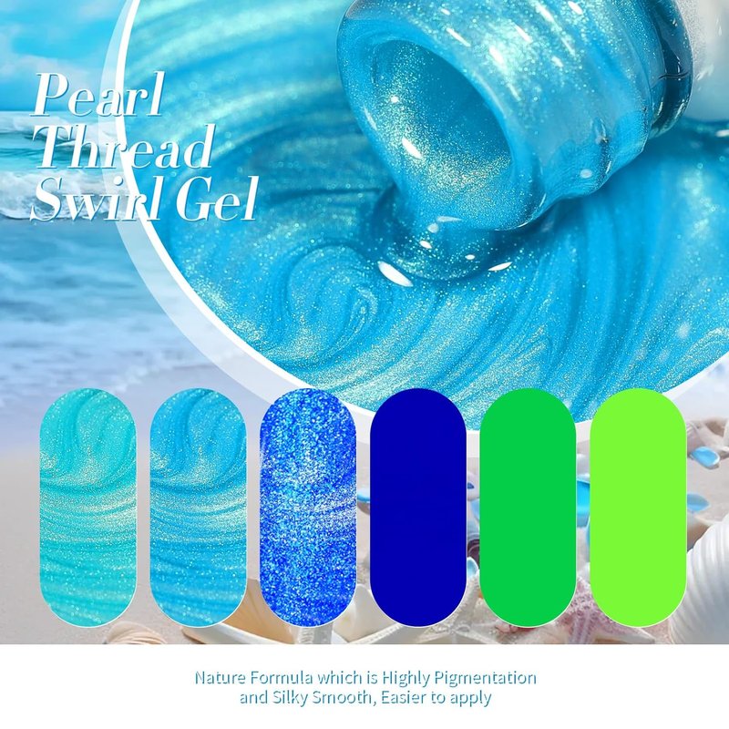 Born Pretty Neon Green & Blue Gel Nail Polish - 6 Colors with Shimmer Pearl Glitter for DIY Nail Art