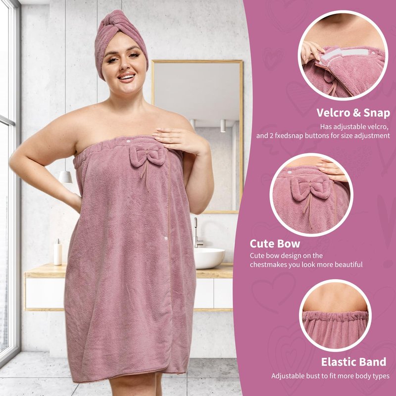 HJMJY Plus Size Towel Wrap with Hair Towel for Women(XL-3XL),Women Shower Wrap Spa Bathrobe Comfortable Bath Towels Body Wrap Adjustable + Hair Drying Towel,