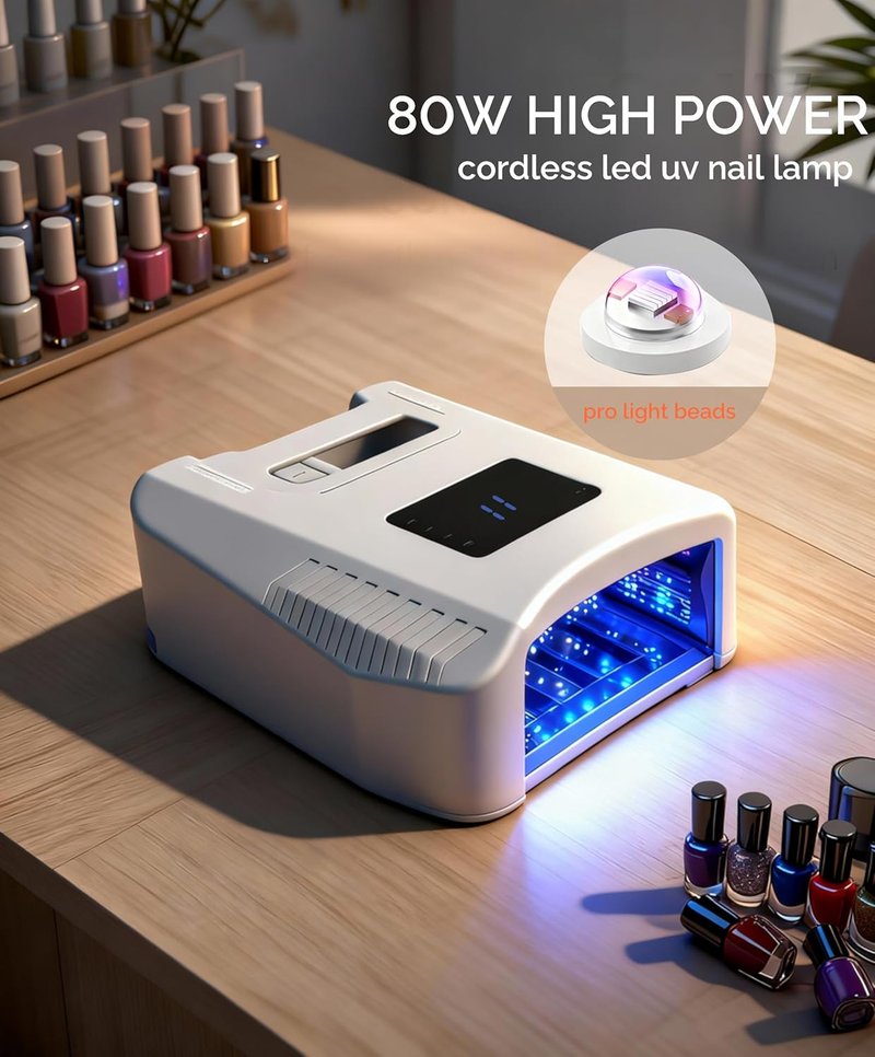 Cordless LED UV Nail Lamp - Professional Fast Curing Gel Dryer | 2 Pcs 5200mAh Battery Set, Portable Acrylic Manicure Light (White)