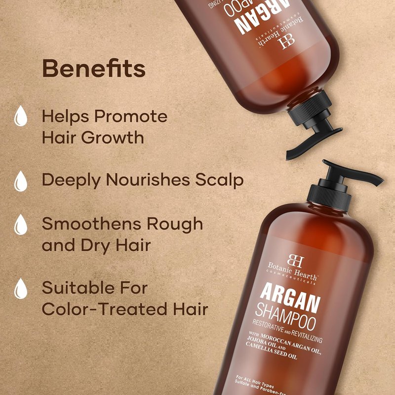 Botanic Hearth Argan Shampoo - Hydrating & Volumizing Formula for All Hair Types | 16 fl oz
