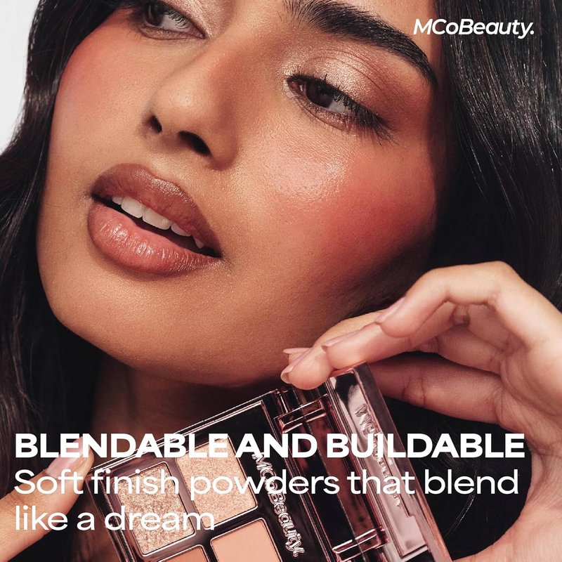 MCoBeauty Ultra Luxe Eyeshadow Quad - Cheeky Chat Pink Nude Shimmer & Matte Palette | Blendable, Long-Wearing 4 Pan Compact with Mirror - Vegan & Cruelty-Free