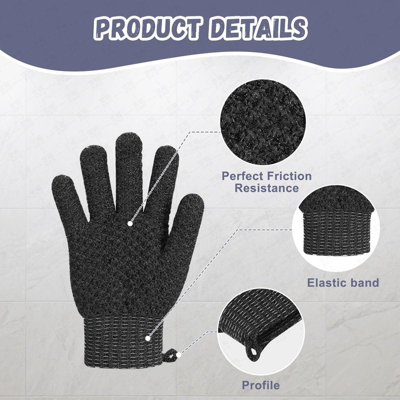 Exfoliating Dual Texture Bath Gloves for Shower Spa Massage and Body Scrubs, Dead Skin Cell Remover, body scrubber with Hanging Loop