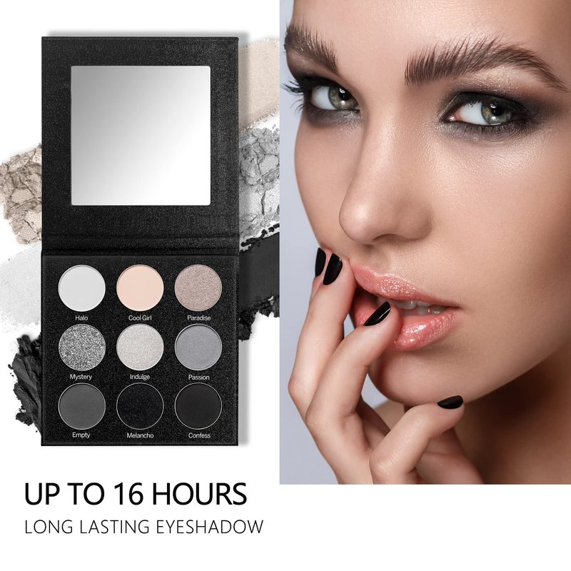 MAKI YIKA Black Grey Smokey Eyeshadow Palette Matte Black White Gray Silver Smoky Eye Shadow 9 Colors Eyeshadows Eye Makeup For Goth Look -9Black