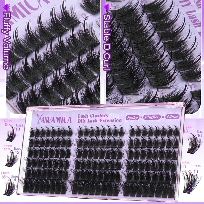 Fluffy Lash Clusters with Spikes Manga Lashes Clusters Wispy Volume Cluster Eyelash Extensions D Curl Spiky Individual Lashes 12-20mm Anime Eyelash Clusters DIY Fairy Manga Lash Extension by Yawamica