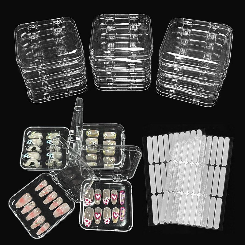 Press On Nail Storage Box - 12pcs Clear Acrylic Organizer with Adhesive Tape | Ideal for Nail Salons