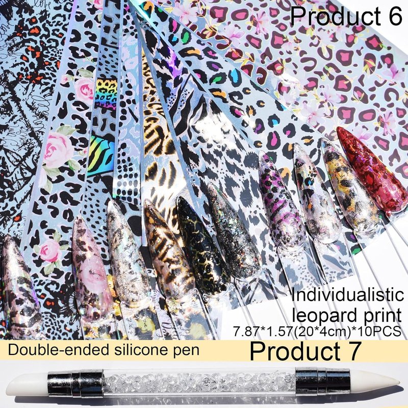 Nail Art Transfer Foils - 60 Mixed Designs with Dried Flowers, Iridescent & Marble | Includes Engraving Pen 7.87 x 1.57 Inches