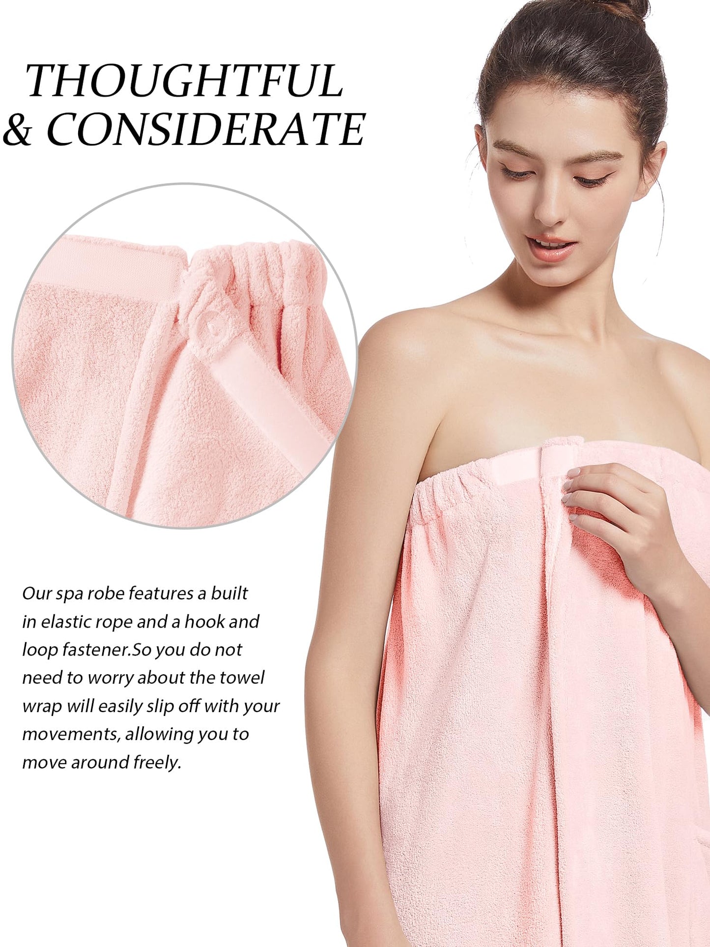Women'S Soft Wrap Towel Full Length，Bath Robe After Shower Female Plush Long，Spa Bathrobes Lightweight With Pockets (US, Alpha, One Size, Regular, Regular, Light Pink)