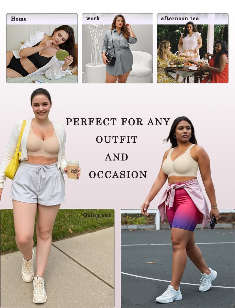 OEAK Womens Wireless Jelly Bra Plus Size Supportive Seamless Bras Full Coverage Push Up Comfortable No Underwire Tshirt Bras Creamy Beige XL