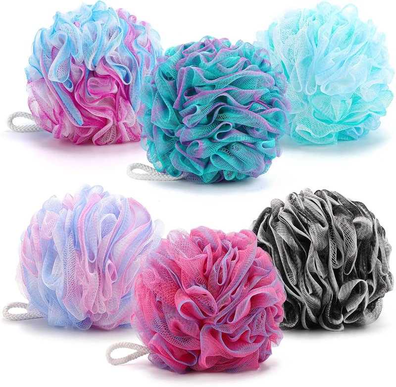 BTYMS XXL Large Loofah Bath Sponge 100g/pc, 6Pcs Exfoliating Mesh Pouf Bath Scrunchies Shower Puffs for Men and Women