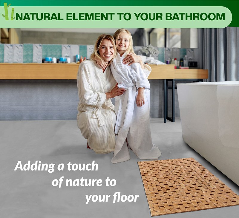 Bamboo Bath Mat - Foldable, 34x18-Inch Wood Bathmat for Bathroom Sauna Spa Door Kitchen Floor and Countertops - Modern Farmhouse Decor Accessory