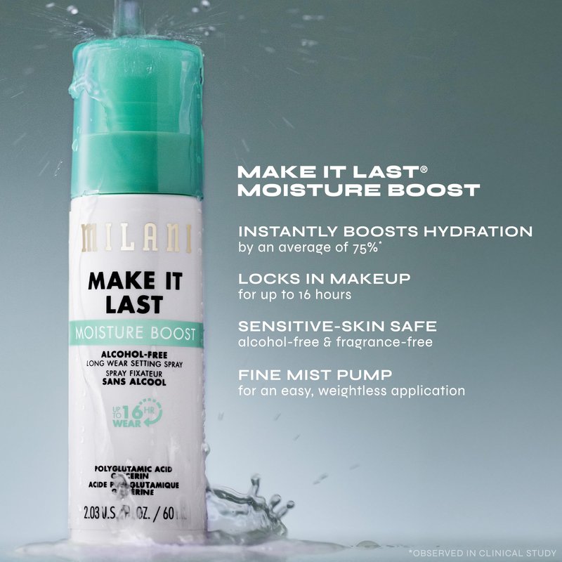 Milani Make It Last Moisture Boost Setting Spray - Alcohol Free Waterproof Makeup Finishing Mist - Hydrating & Soothing Formula for Sensitive Skin - 2 Count