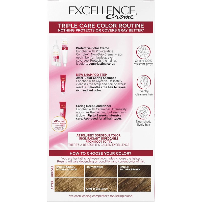 L'Oreal Paris Excellence Creme Hair Color - 6 Light Brown Dye Kit for Gray Coverage | Pack of 2
