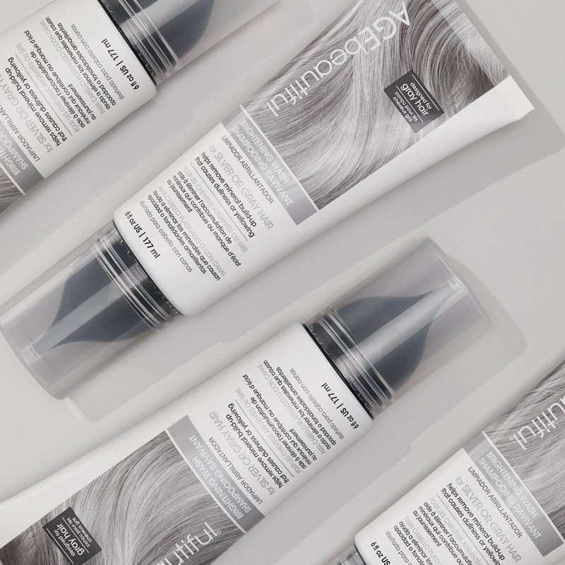 AGE Beautiful Brightening Wash Shampoo - Silver & Gray Hair Care with CoQ10 & Charcoal | Sulfate-Free, Color-Safe Formula