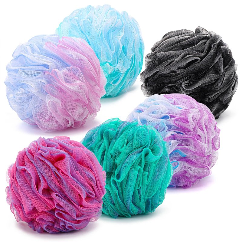 6 Pack Bath Loofah Sponge, 100g/pc XXL Large Mesh Pouf Shower Sponge Exfoliating Body Scrubber Shower Scrunchies