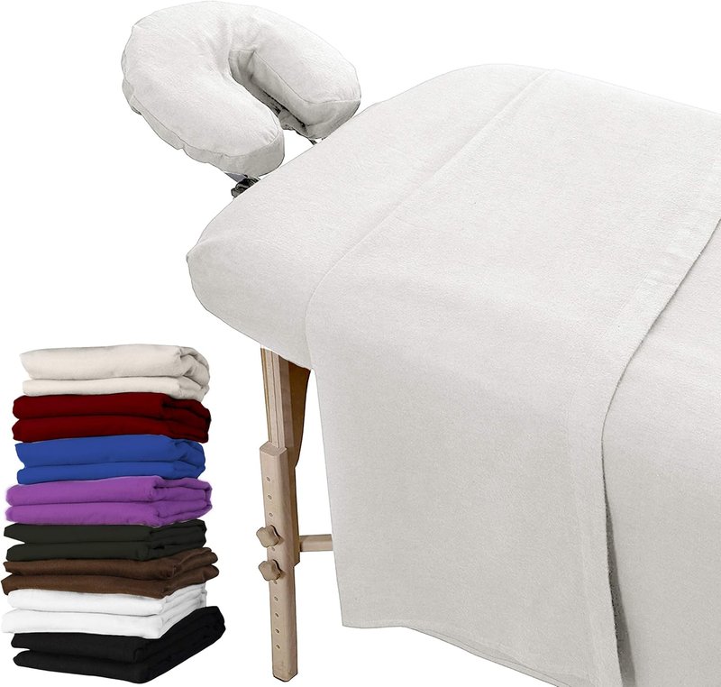 London Linens Extra Thick Massage Table Sheets Set - 100% Natural Cotton Flannel | White 3-Piece Set