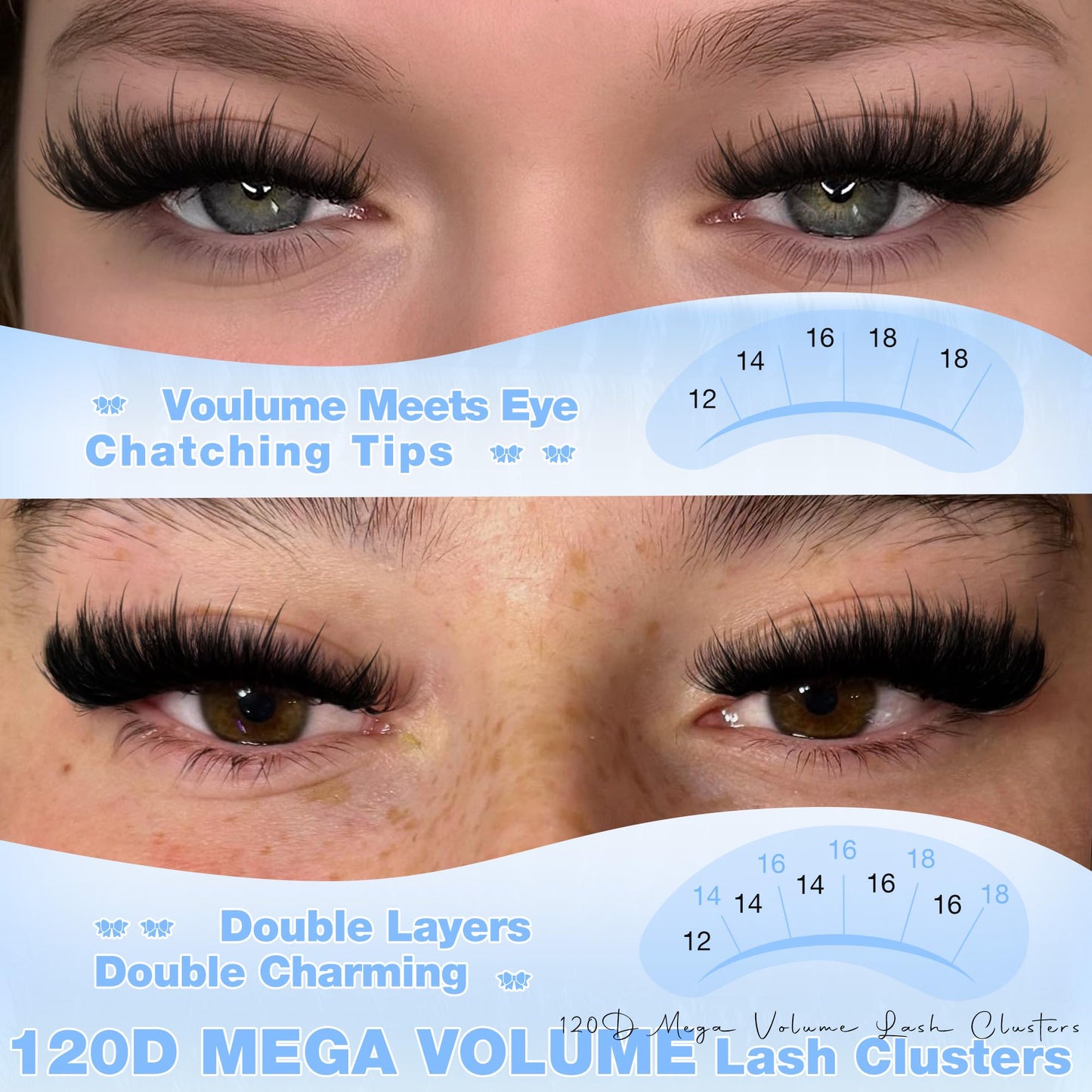 Wtvane Lash Clusters Manga Eyelash Clusters 120D Mega Volume Lash Clusters with Spikes 12-18mm Cluster Eyelash Extensions Wispy D-Curly Individual Lahes Extensions Fluffy False Lashes Eyelashes