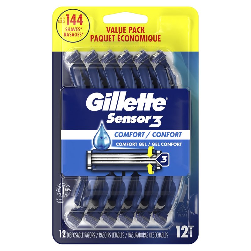 Gillette Sensor3 Comfort Men's Disposable Razors, 12 Razors