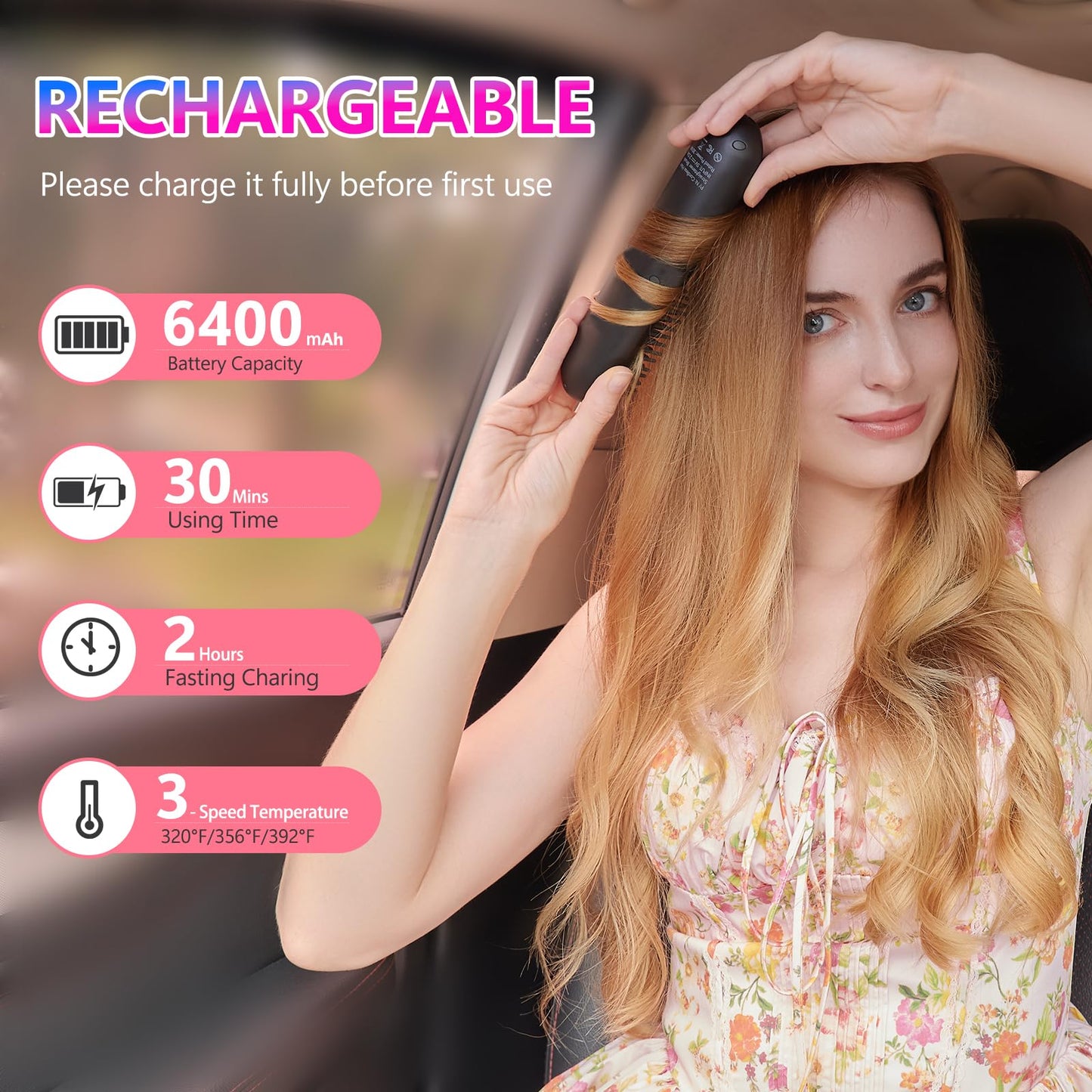 STUDLLY LCD Screen Cordless Hair Straightener and Curler 2 in 1, Rechargeable Portable Mini Travel Negative Ionic Hair Straightening Brush for Women, Fast Heating Hot Comb for Women, Black
