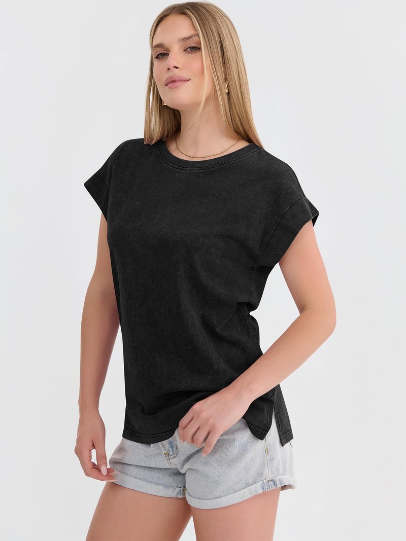 ANRABESS Womens Acid Washed T-Shirt Cap Sleeve Vintage Casual Crew Neck Tops Summer Basic Tee 2026 Fashion Clothing