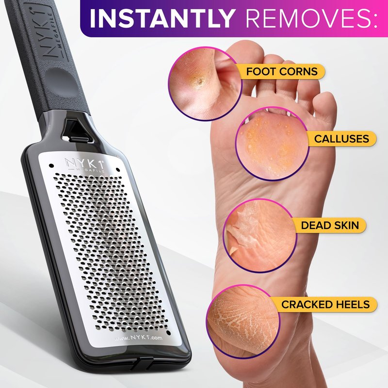 RUSTPROOF Foot File Callus Remover for Feet with Skin Catcher (XL Size) NYK1 MEGAFILE Foot Callus Remover for Wet & Dry Use - High-Performance Feet Scrubber with Textured Grip for Non-Slip Control