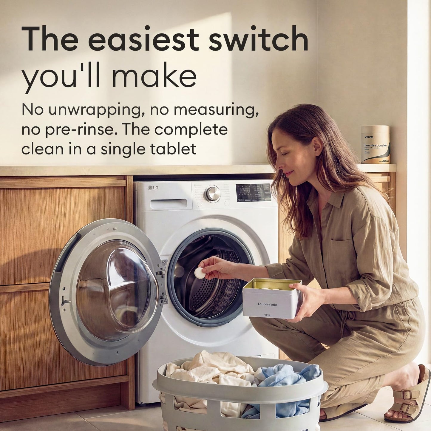 Vove Laundry Detergent Tablet Starter Set, 40 Loads with Reusable Storage Tin - Plastic-Free, PVA-Free, Zero Microplastics - Enzyme-Powered, Plant-Based, Fragrance-Free, Works in Cold Water
