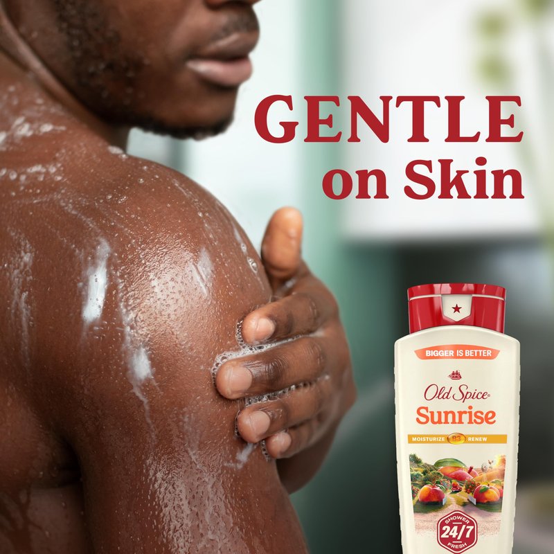 Old Spice Cleansing Body Wash for Men, 24/7 Shower Fresh with Lasting Scent, Moisturize & Renew, Gentle on Skin, Vitamin B3, Sunrise with Peach + Mandarin Peel Scent, 18 oz