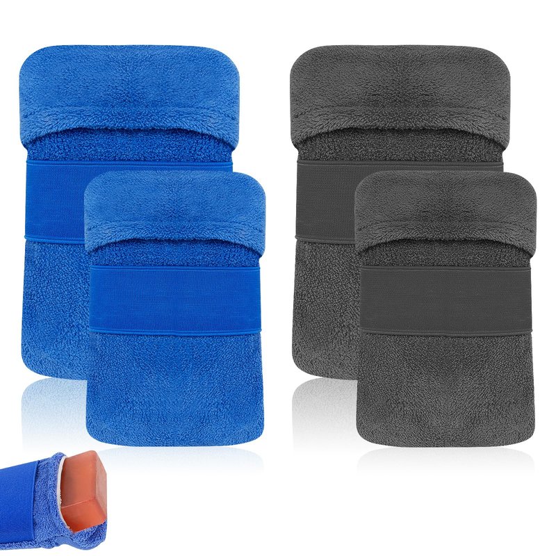 Adorila 4 PCS Cotton Soap Bag, Foaming and Drying The Soap, Shower Bar Soap Pouch Scrubber for Men and Women (Blue & Grey)