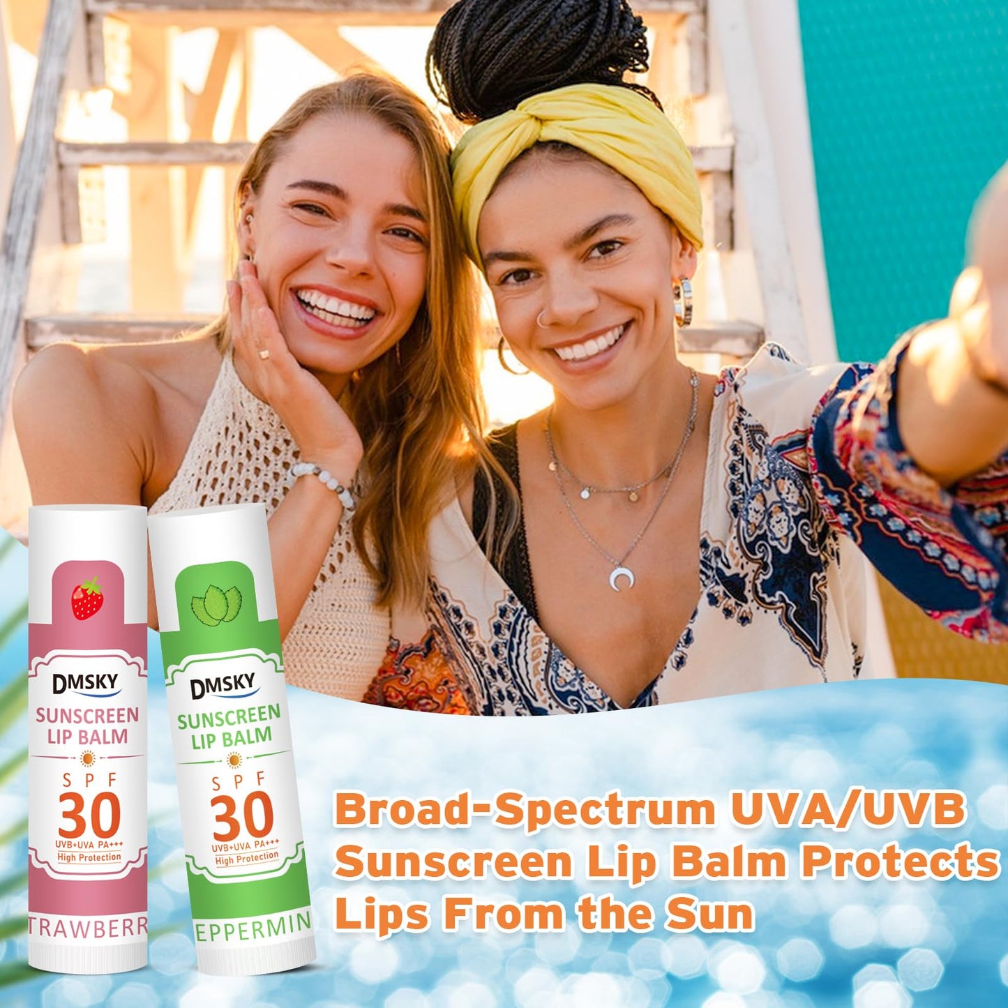 DMSKY SPF 30 Lip Balm 8 Pack, Clear Lip Sunscreen No White Cast, Broad Spectrum Sunblock for Lips with Vitamin E & Coconut Oil - Beach Essentials & Travel Size