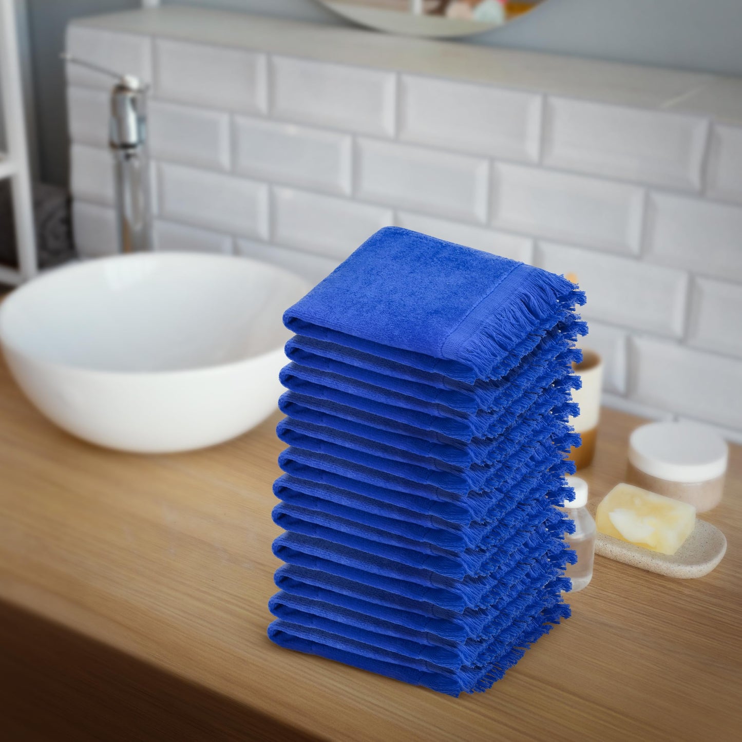 The Holy South - Fringed Reversible Fingertip Hand Towel (Size 11" W x 18" L) Terry Cotton Washcloth Set for Face and Bathroom use. (3, Lime Green)