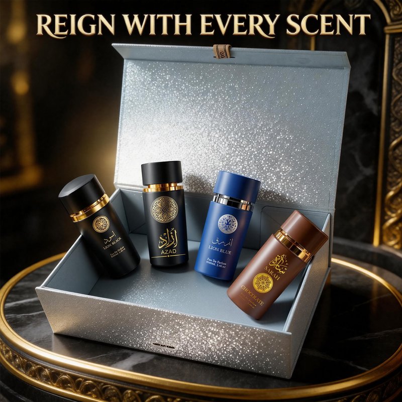 A CENTER Men's Cologne Gift Set 4 x 3.4 FL oz|Luxury perfume with Premium Presentation Box|Perfect Valentine's Day Gift for Him|Long Lasting Fragrance(AZADB&LionBlue&Black&SarahChoco)