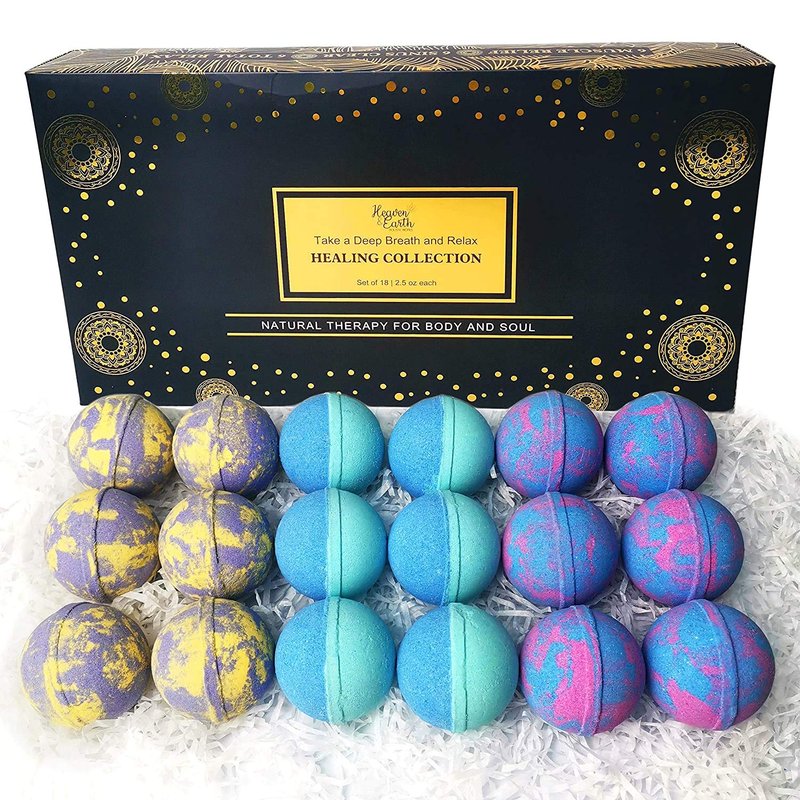 Aromatherapy Bath Bombs Set for Women & Men! Healing Essential Oil Bath Bombs Gift Box with 18 Large Natural Moisturizing Bath Bombs. Bulk Wrapped Bath Bombs Gift Set for Dry Skin
