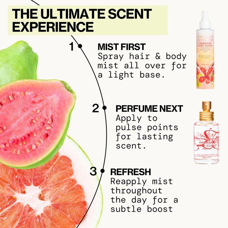 Pacifica Hawaiian Ruby Guava Hair Perfume & Body Fragrance Spray Mist - Body Mist Fragrance w/Grapefruit, Patchouli, Sugar Notes & Geranium Clean Beauty Alcohol-Free, Vegan & Cruelty-Free, 6 oz