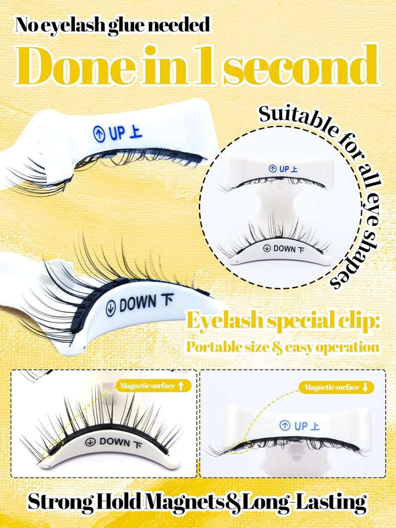 Magnetic Eyelashes,Magnetic Eyelashes with Applicator,Reusable Magnetic Lashes without Eyeliner, Glue-free False Lashes, Waterproof, Lightweight, Suit for Natural Makeup(Full)