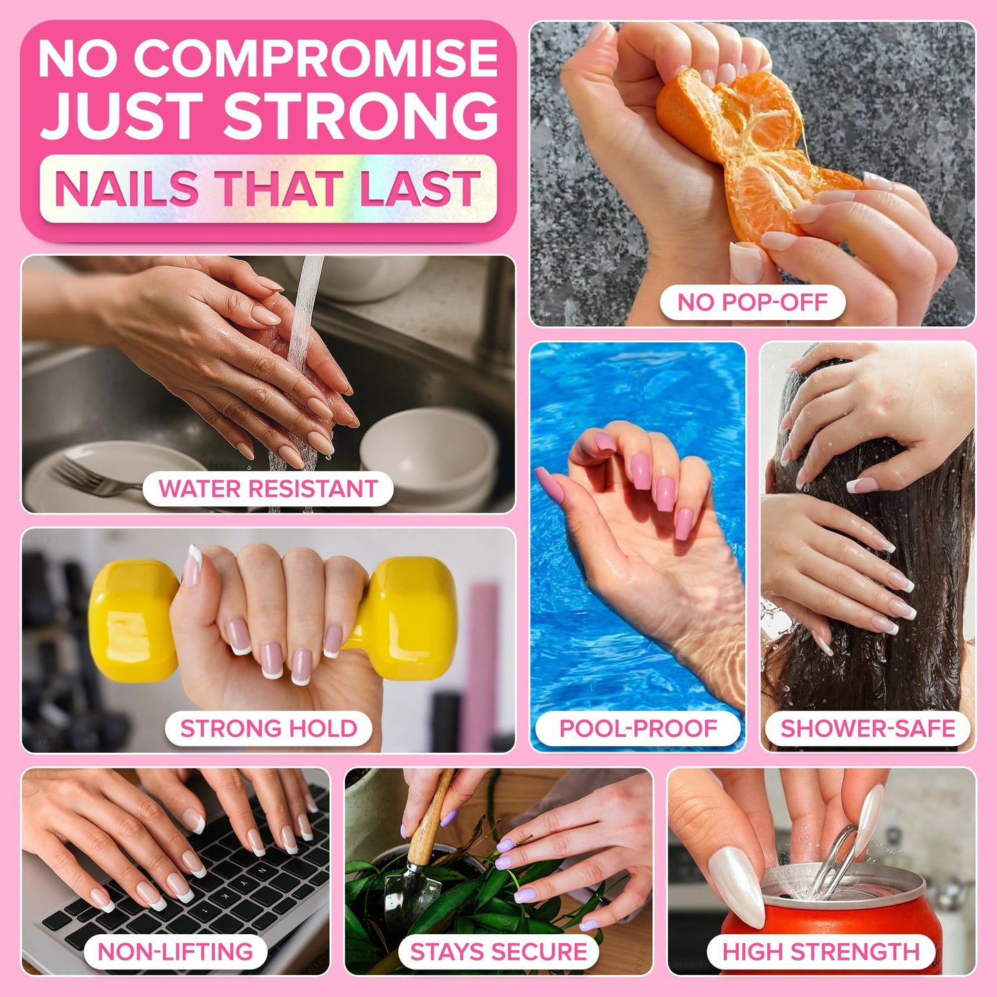 Super Strong Nail Glue for Press On Nails, Nail Tips & Acrylic Nails (8ml) NYK1 NailBond Brush On Glue for Press Ons, Tips & Acrylics - Long Lasting, Maximum Strength, Mess-Free Application