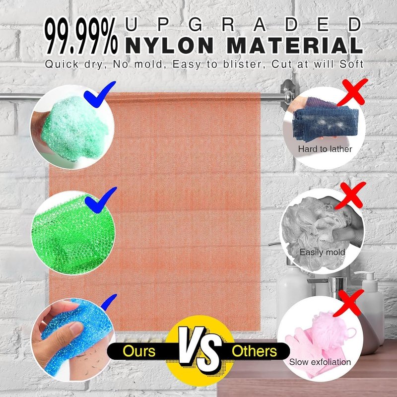 UJFQBH 3 Piece Bright Style African exfoliating net Exfoliating Shower Set Long Bath Sponges for Smooth, Refreshed Skin, The Exterior Gleams - Ideal for Daily Use (Bright Pink, Blue, Green)