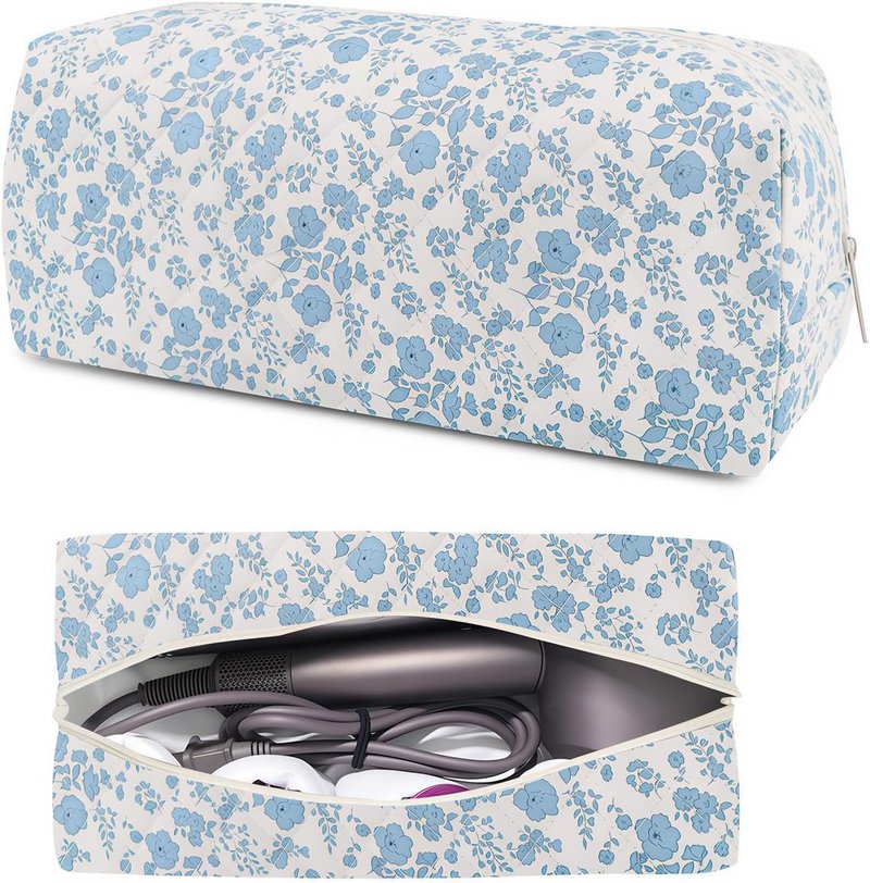Skiennix Hair Tools Travel Bag - Cute Quilted Floral Design | Portable Organizer for Shark Flexstyle & Air Wrap (Blue)
