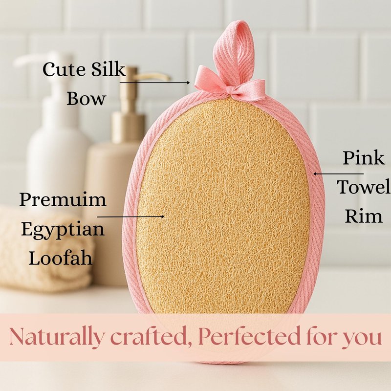 SERRENTO Egyptian Natural Loofah Body Scrubber Pads for Women, Double Sided Luffa Sponge for Face, Back & Body, Bath Shower Loofa Washcloths, Gentle Skin Smoothing, 2 Count (1 Pack)