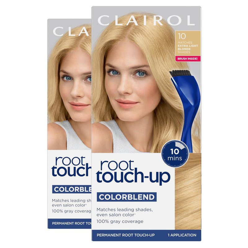 Clairol Root Touch-Up by Nice'n Easy Permanent Hair Dye, 10 Extra Light Blonde Hair Color | 100% Gray Coverage | Easy Brush Application | Matches Professional Salon Shades | Pack of 2