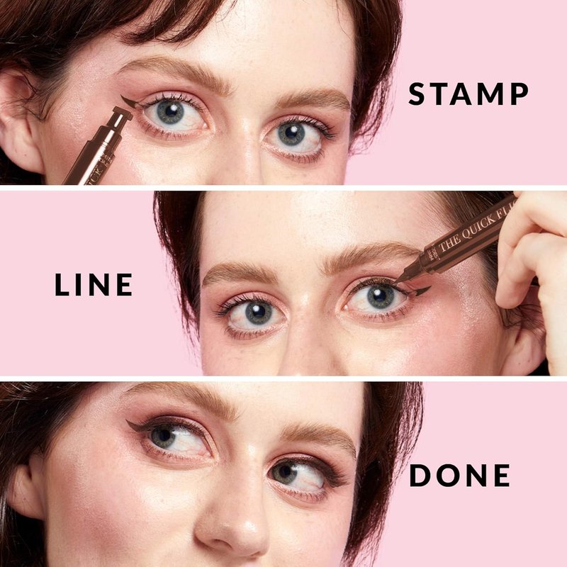 Quick Flick Winged Eyeliner Stamp - Waterproof & Smudge-Proof Vegan Cat Eye Stamp | 3mm Winged & 8mm Felt-Tip Pen (Hot Fudge)