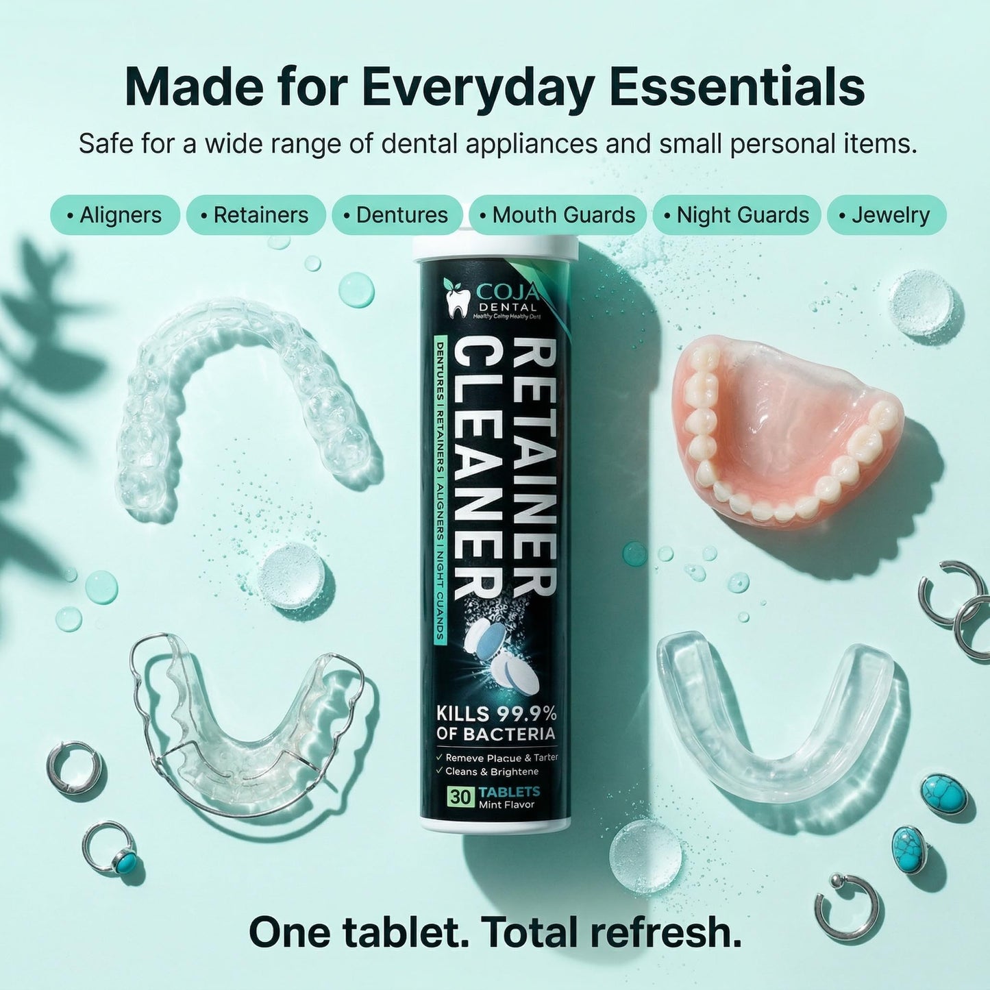COJA Dental Retainer Cleaner Tablets 30 Count | Retainer Cleaning Tablets for Clear Aligners, Mouthguard & Night Guard | Aligner Cleaner | Dental Cleaner Tablets | Fresh Mint Flavor