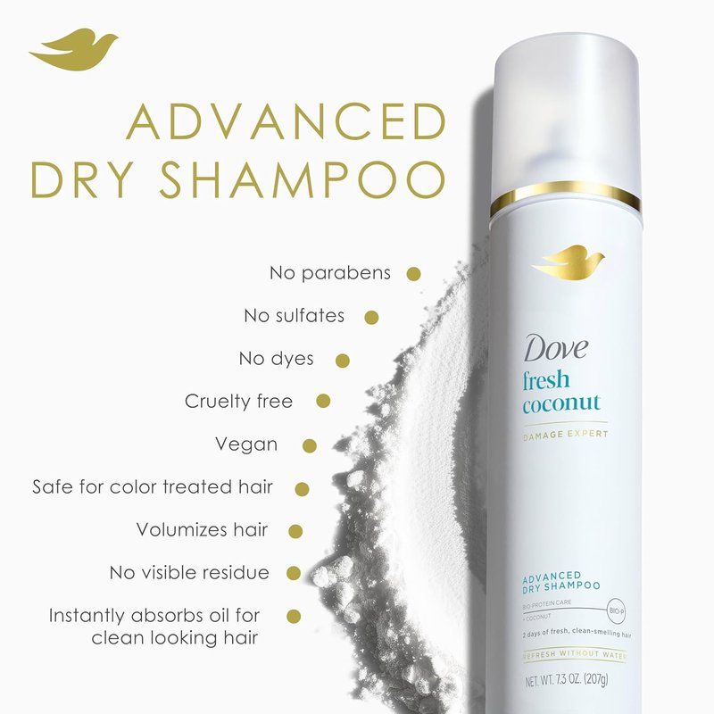 Dove Advanced Dry Shampoo - Fresh Coconut Formula for Clean, Revived Hair | 7.3 oz